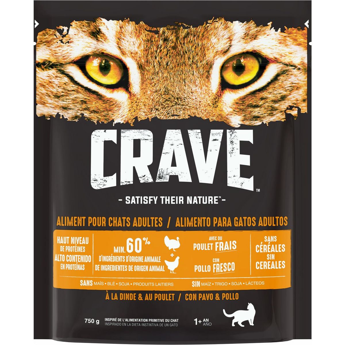 CRAVE Croquettes à la dinde et au poulet pour chats adultes 750g