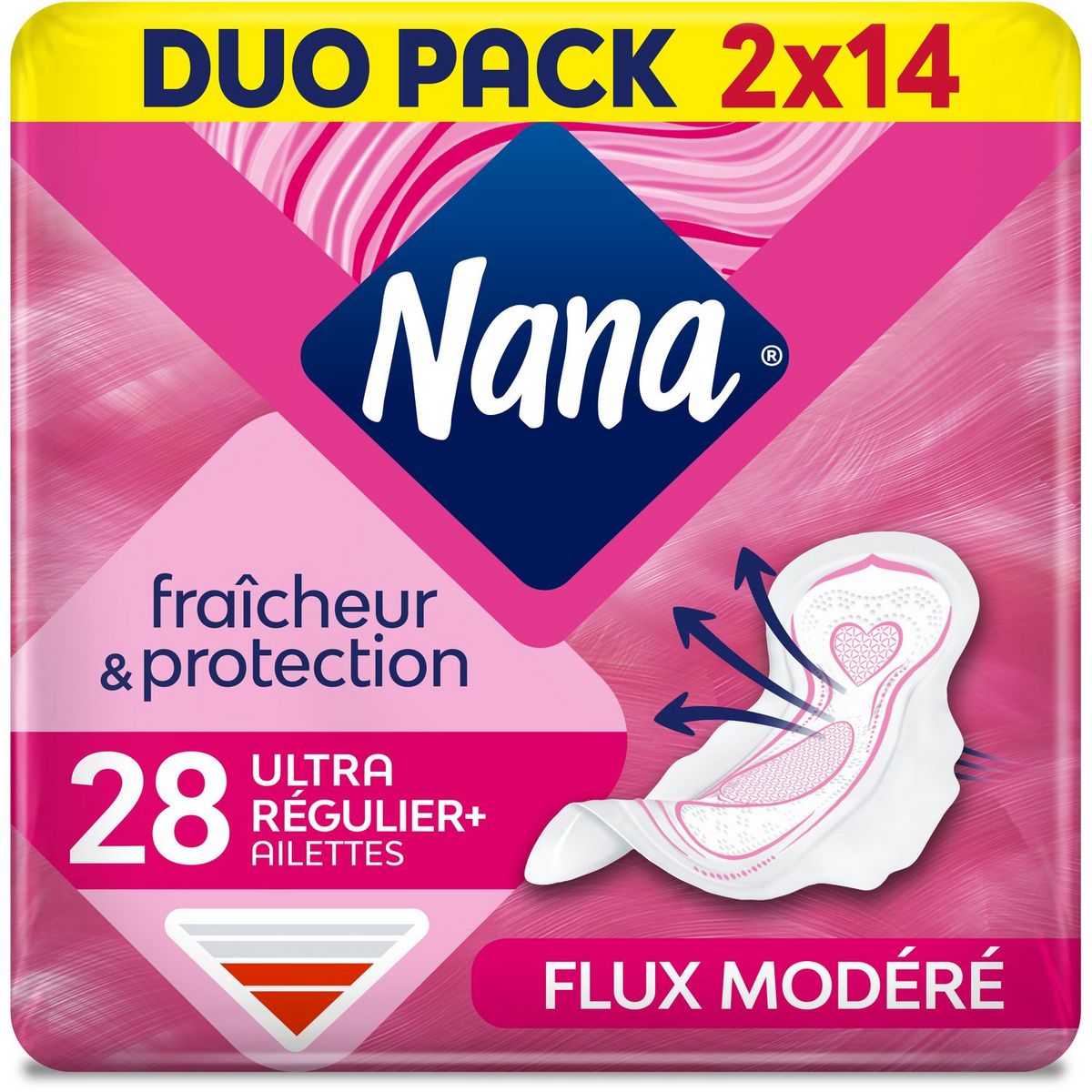 NANA Fraîcheur et protection Serviette hygiénique avec ailettes ultra régulier 28 serviettes 2x14 serviettes
