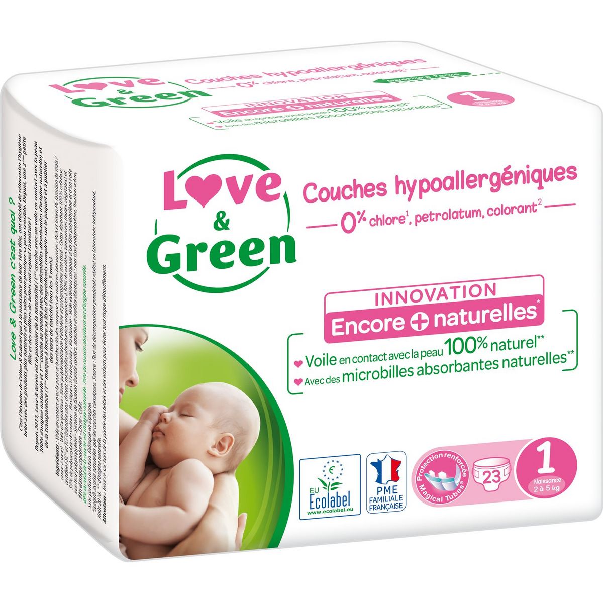 LOVE & GREEN Couches écologiques taille 1 (2-5kg) 23 couches