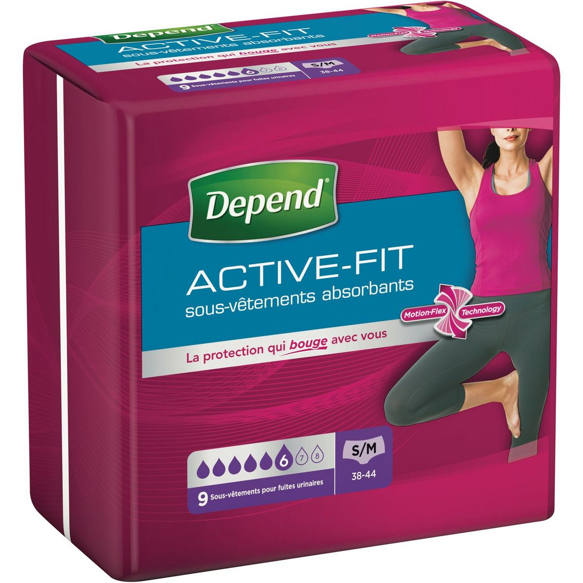 DEPEND Active Fit sous-vêtements absorbants fuites urinaires taille S/M 9 culottes
