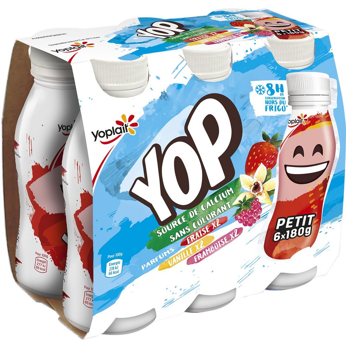 PTIT YOP Yaourt à boire à la fraise, vanille et framboise 6x180g