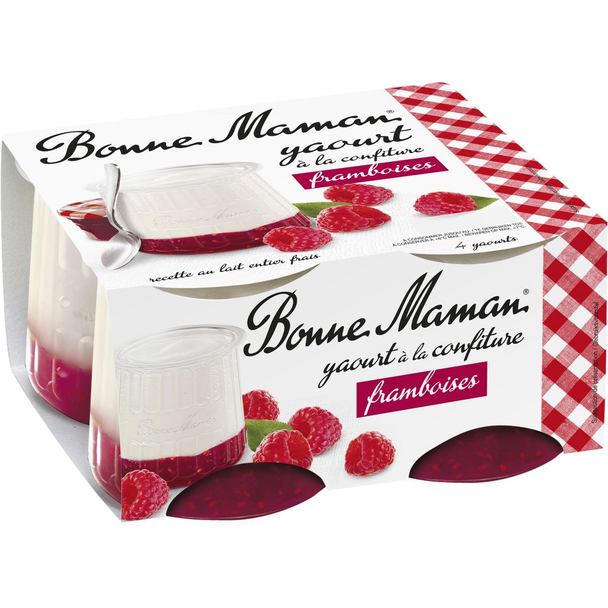 BONNE MAMAN Yaourt sur lit de confiture de framboise 4x125g