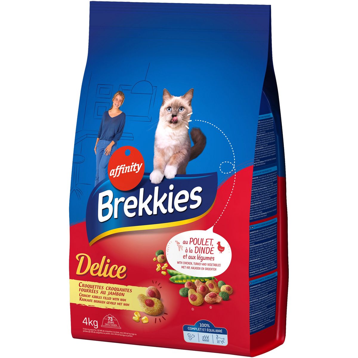 BREKKIES Croquettes fourrées au jambon dinde et poulet pour chat 4kg