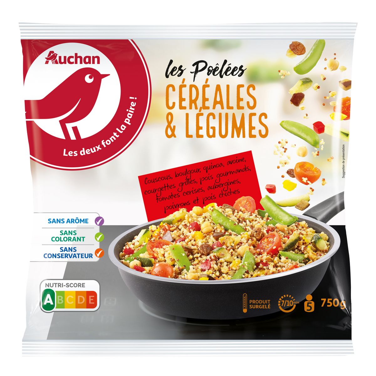 AUCHAN Pôelée de céréales et légumes 5 portions 750g