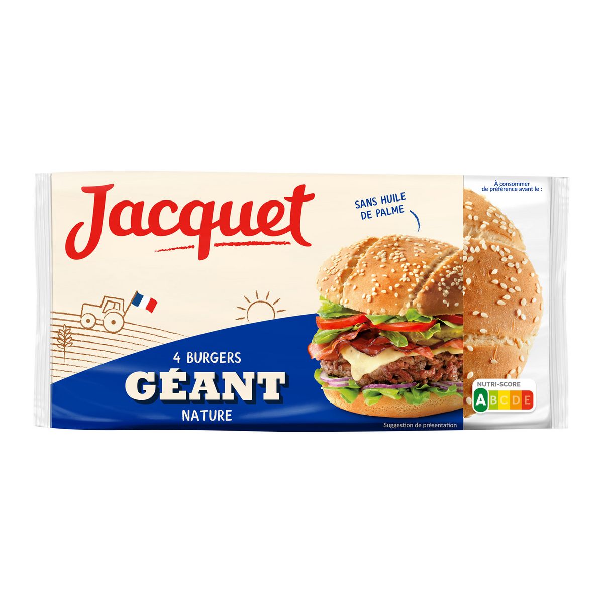 JACQUET Burgers géants nature sans huile de palme x4 330g