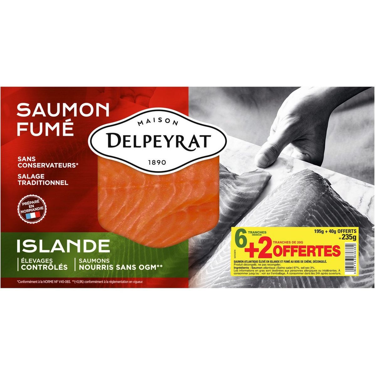 PIERRE DELPEYRAT Saumon Fumé origine Islande en Tranches 6 + 2 offertes 235g
