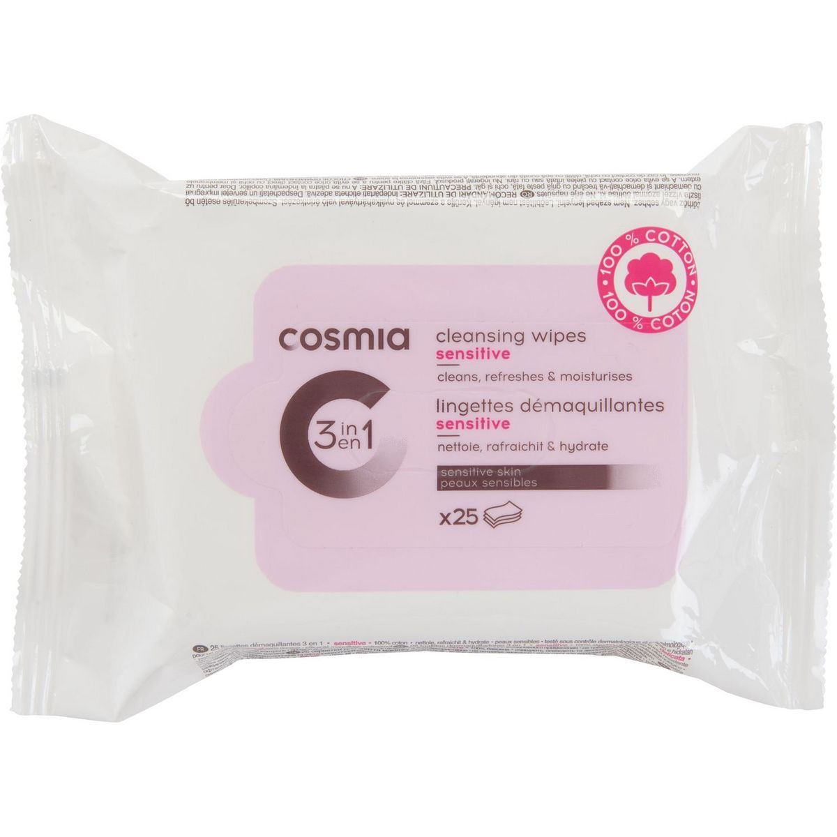 COSMIA Lingettes démaquillantes sensitive peaux sensibles 25 lingettes