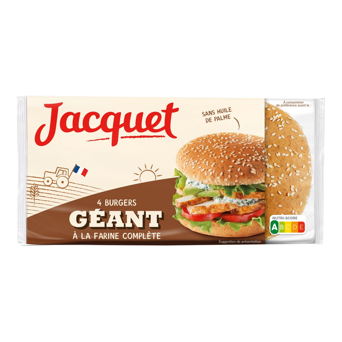 JACQUET Burgers géants à la farine complète x4 330g