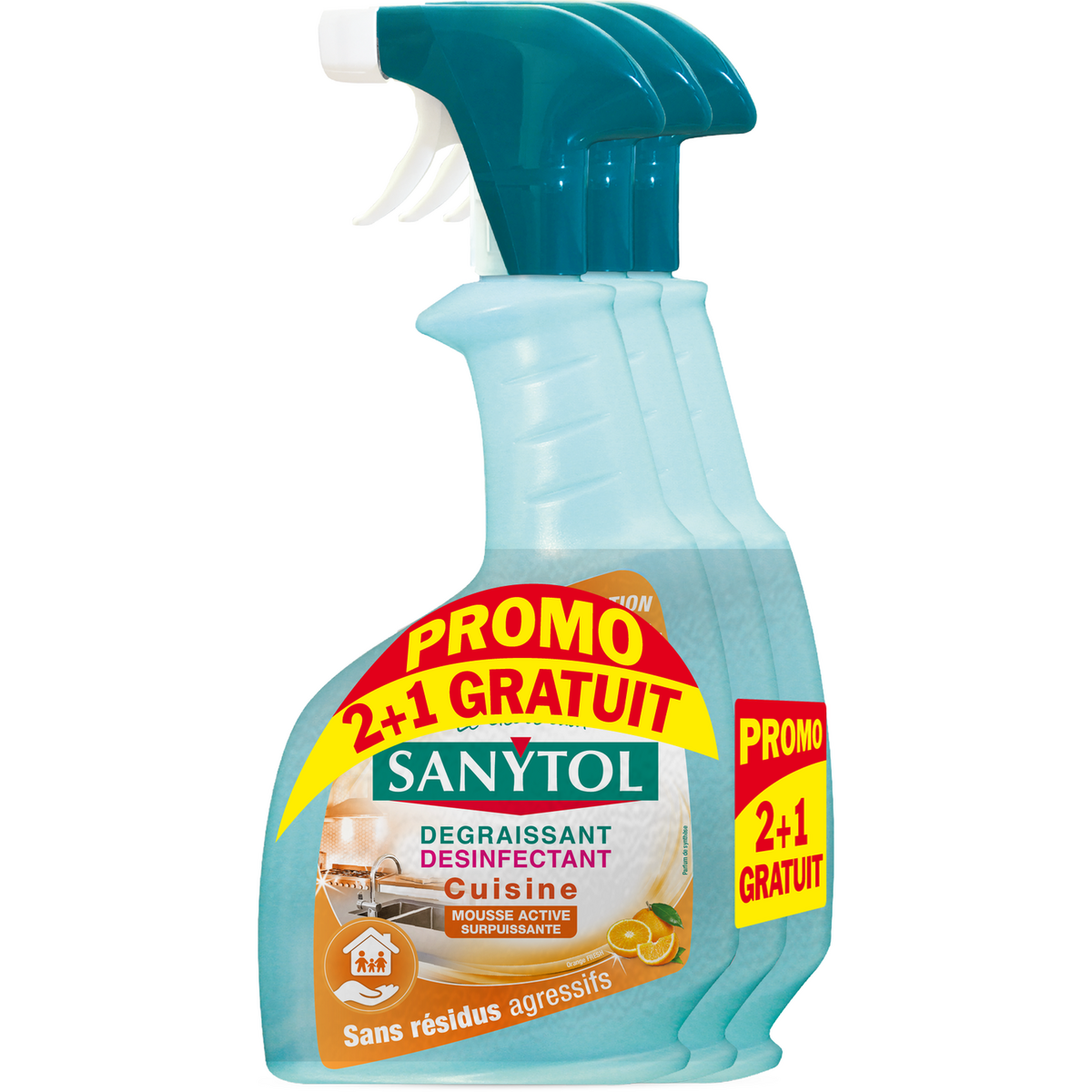 SANYTOL Sanytol Dégraissant désinfectant cuisine protection 500ml  2+1 offert 2+1 offert 500ml