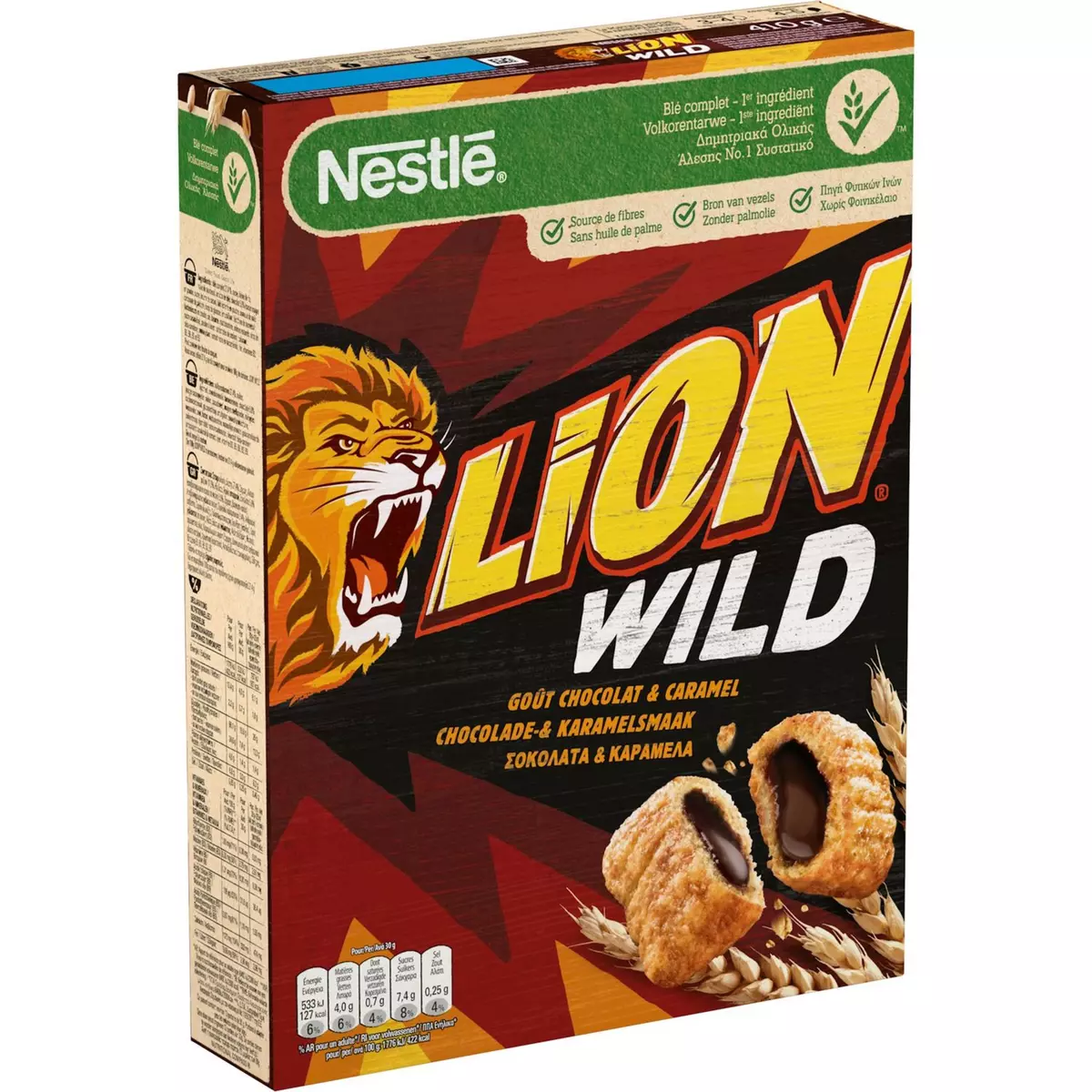 LION Wild céréales goût chocolat et caramel 410g