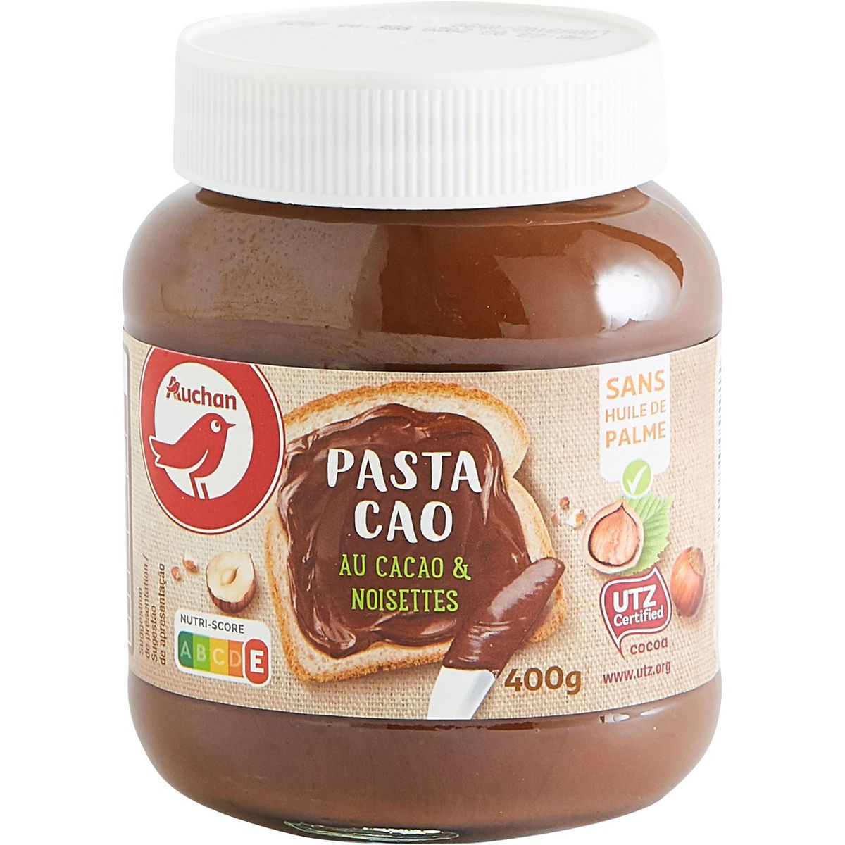AUCHAN Pâte à tartiner au cacao et noisettes sans huile de palme Pasta Cao 400g
