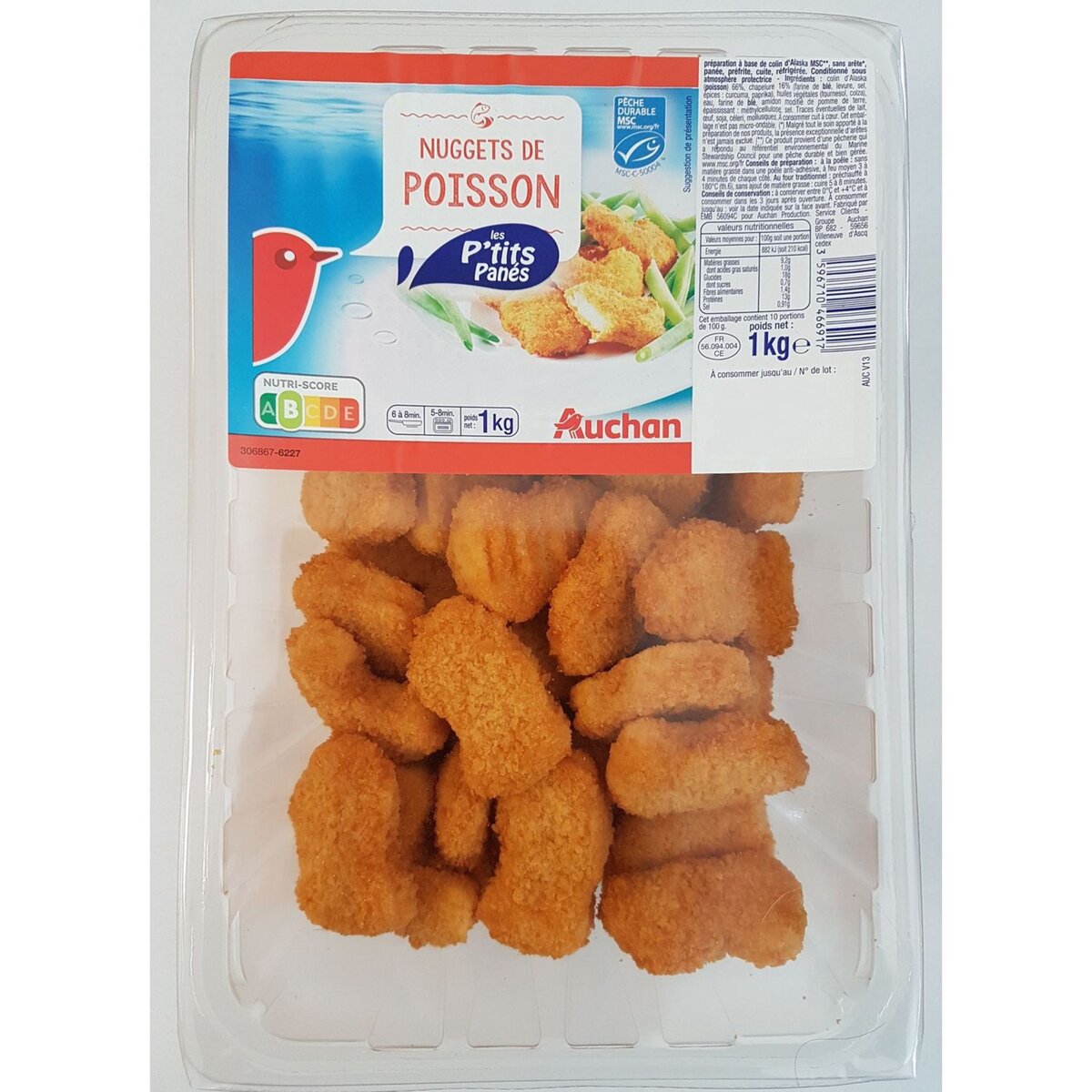 AUCHAN Nuggets de poissons panés 1kg