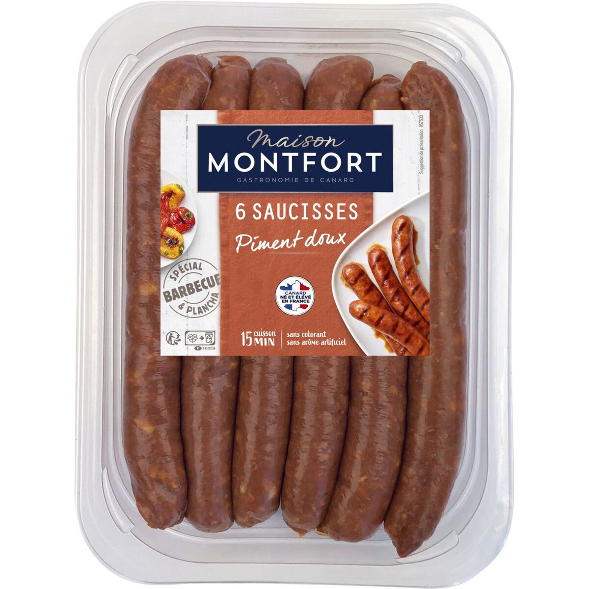 MAISON MONTFORT Maison Montfort Saucisses de canard et de porc au piment doux x6 -300g x6 300g