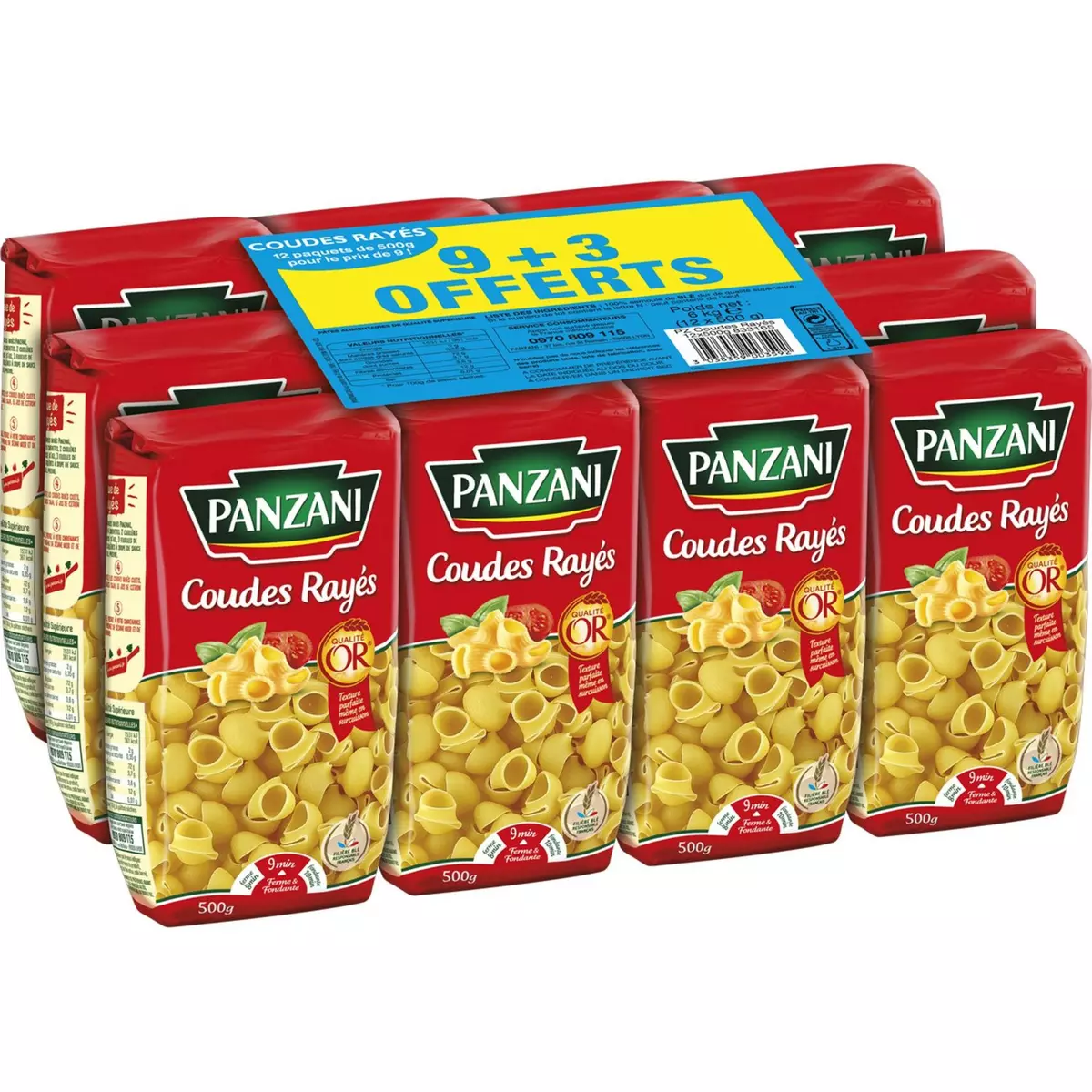 PANZANI Coudes rayés 9 paquets +3 offerts 6kg