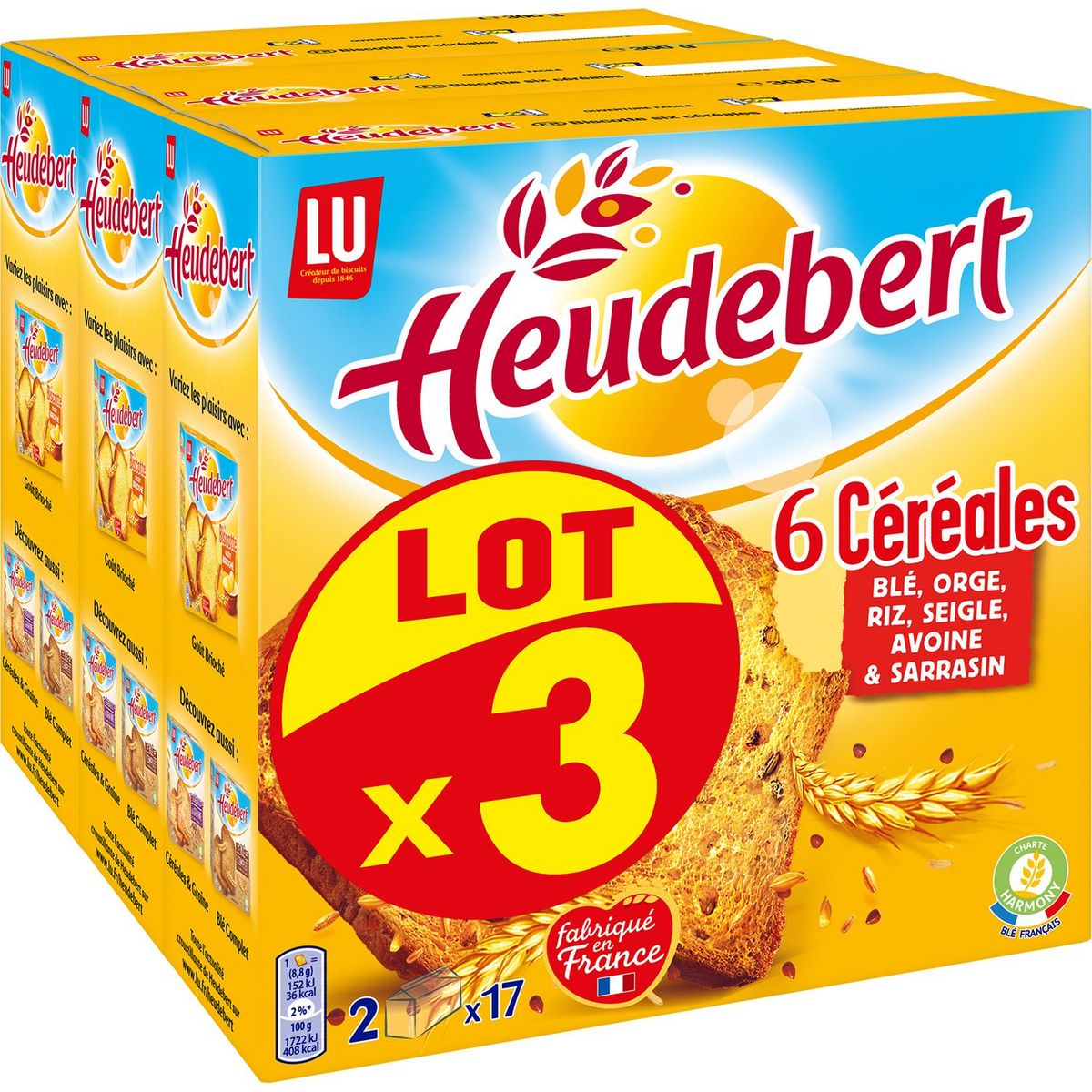 HEUDEBERT Biscottes aux 6 céréales 3x300g