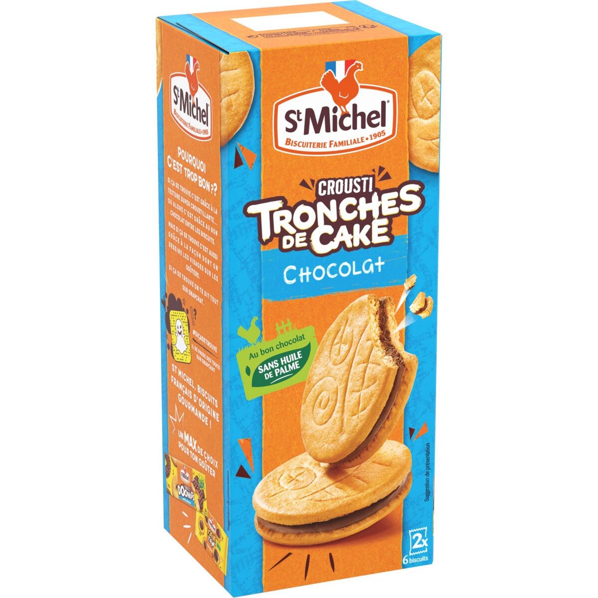 ST MICHEL Crousti tronches de cake chocolat sans huile de palme, sachets fraîcheur 2x6 biscuits 228g