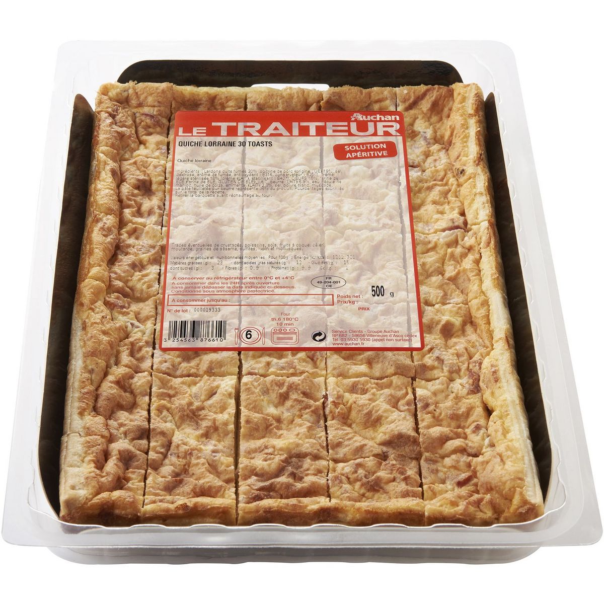 AUCHAN LE TRAITEUR Quiche Lorraine 30 toasts 500g