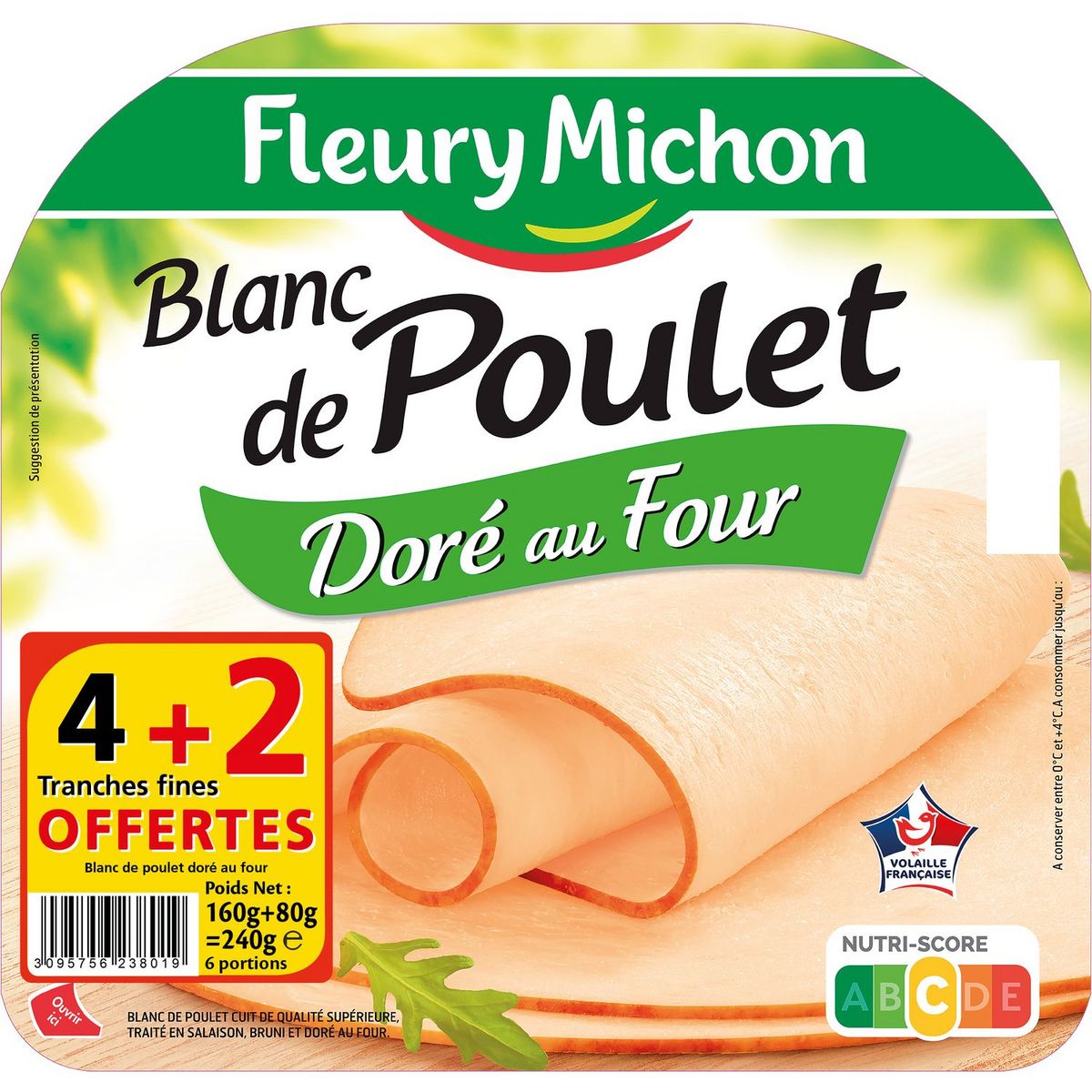 FLEURY MICHON Blanc de poulet doré au four 4+2 tranches 240g