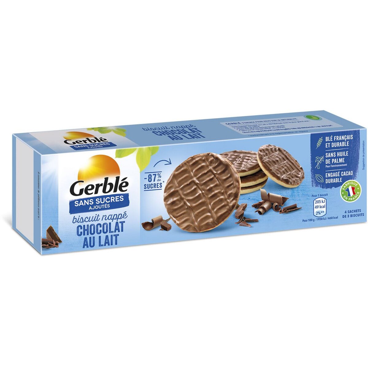 GERBLE Biscuit nappé chocolat au lait sans sucres ajoutés 125g