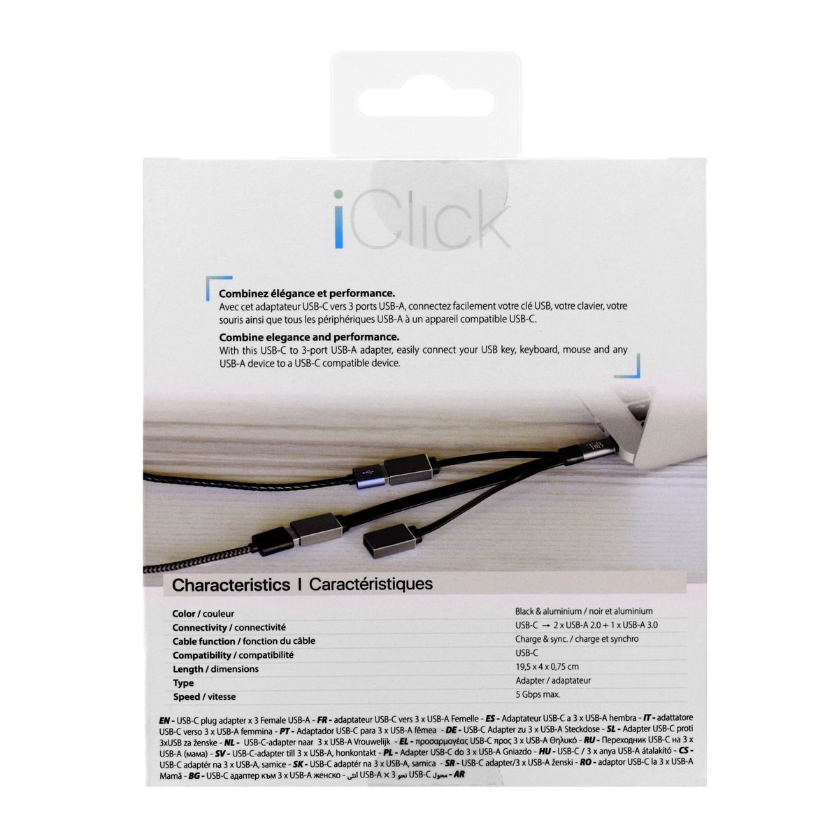 TNB Adaptateur ICLICK USBC/USBA 3.0 TCM3USBF Noir et Aluminium