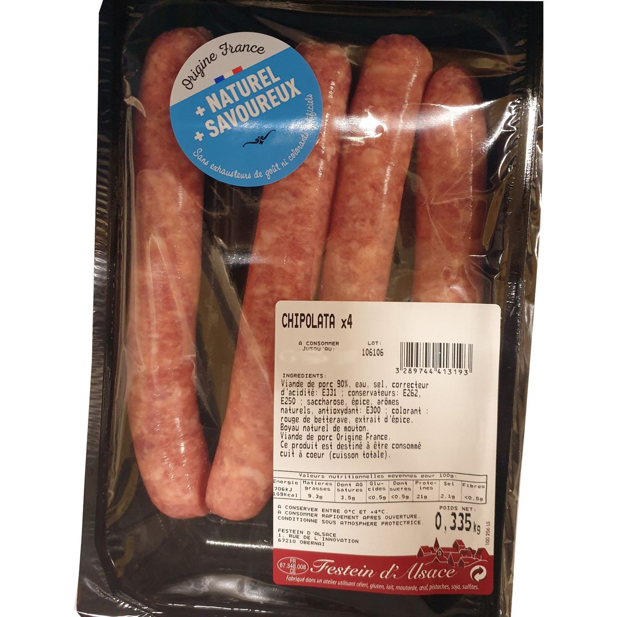 FESTEIN D'ALSACE Chipolata 4 pièces 335g