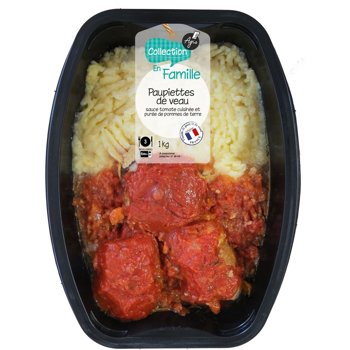 Paupiettes de veau sauce tomate et purée 1kg 3 portions 1kg