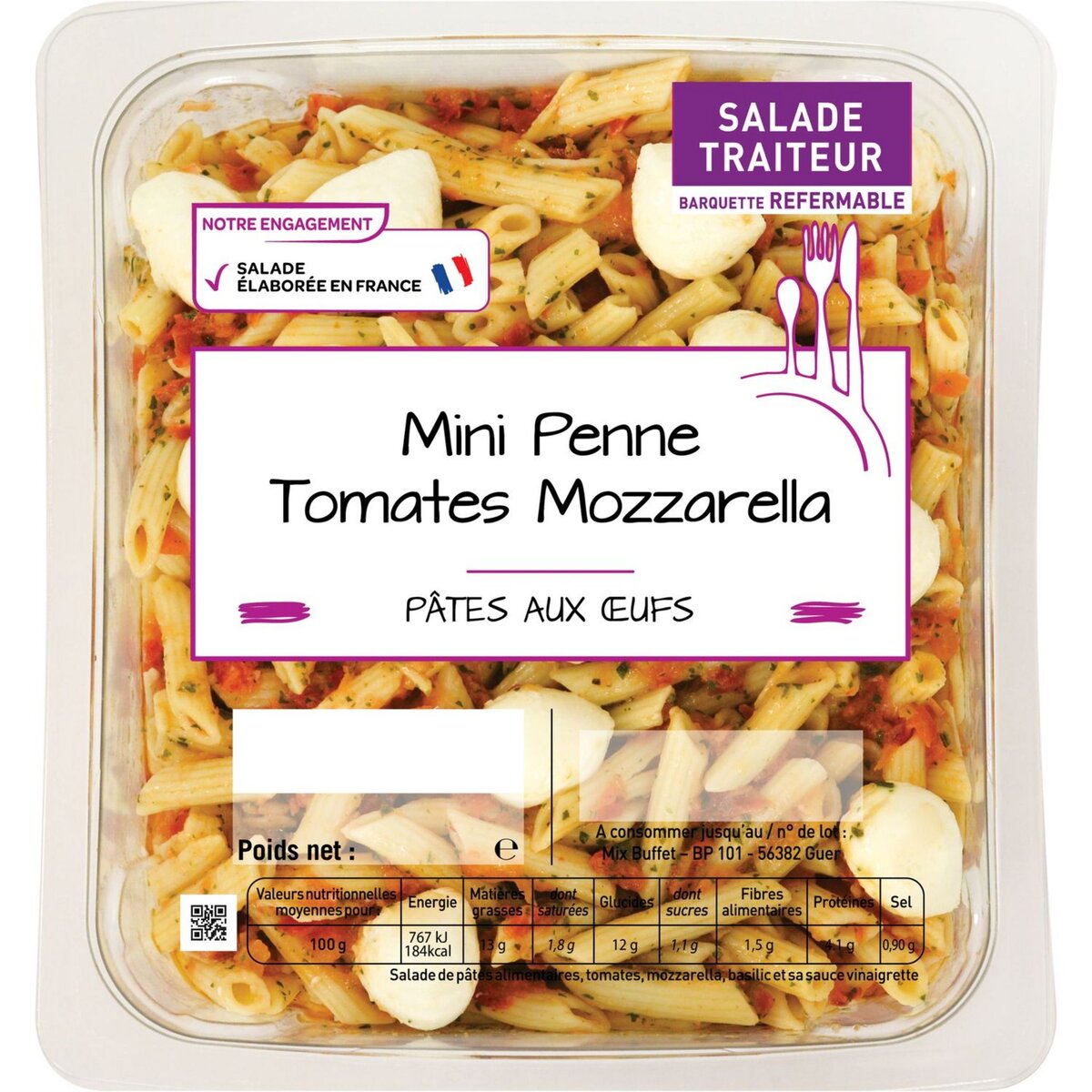 MIX Salade mini penne tomate mozzarella 4 portions 800g