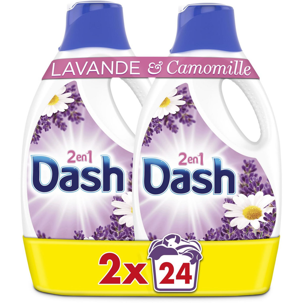 DASH Dash 2en1 Lessive liquide parfum lavande & camomille 2x24 lavages ...
