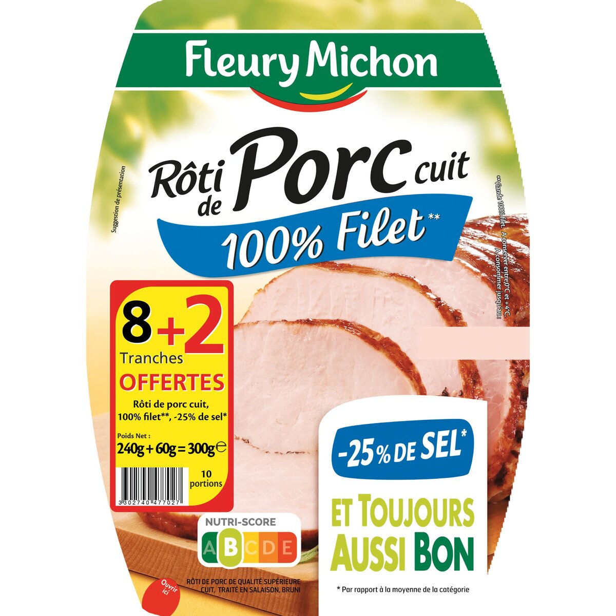 FLEURY MICHON Rôti de porc cuit taux de sel réduit 10 tranches 300g