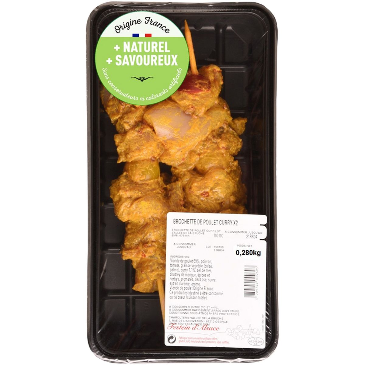 FESTEIN D'ALSACE Brochette de poulet au curry 2 brochettes 280g