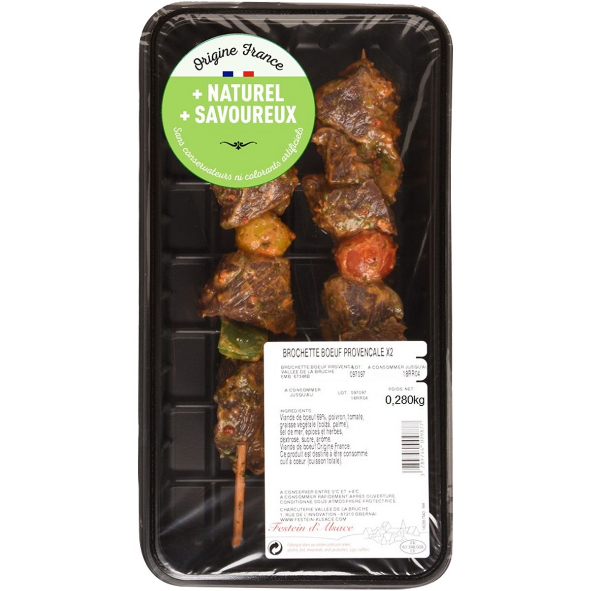 FESTEIN D'ALSACE Brochette de boeuf à la provençale 2 pièces 280g