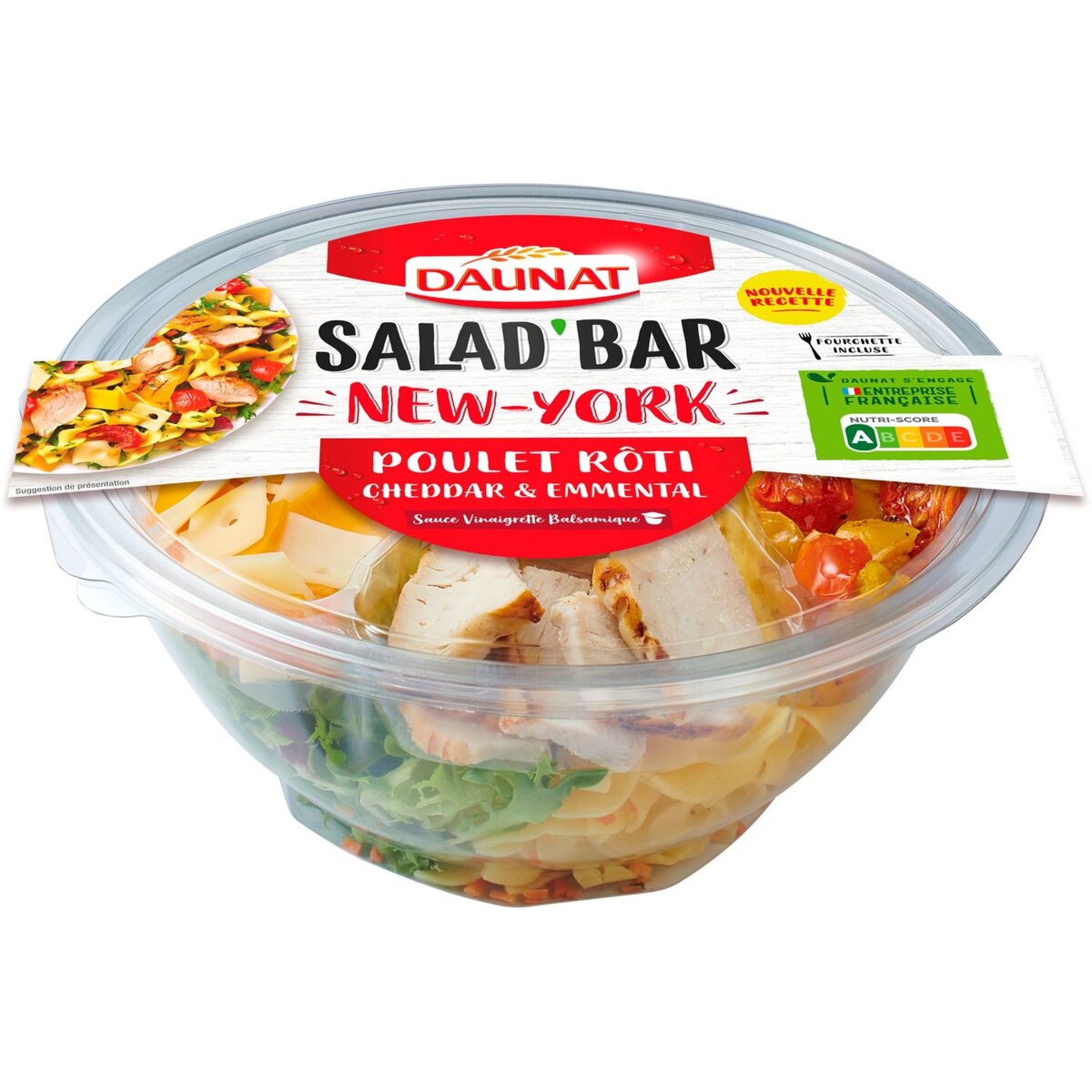 DAUNAT Salad'Bar Salade New York poulet rôti, cheddar et emmental 250g