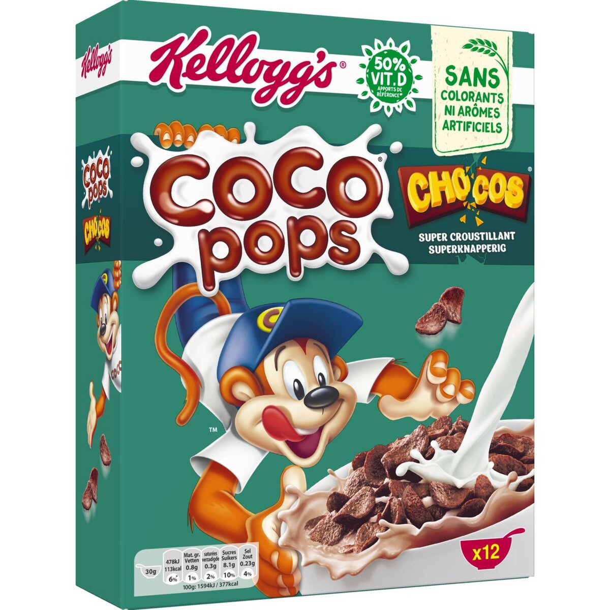 KELLOGG'S Coco Pops Chocos Céréales au chocolat 12 portions 375g