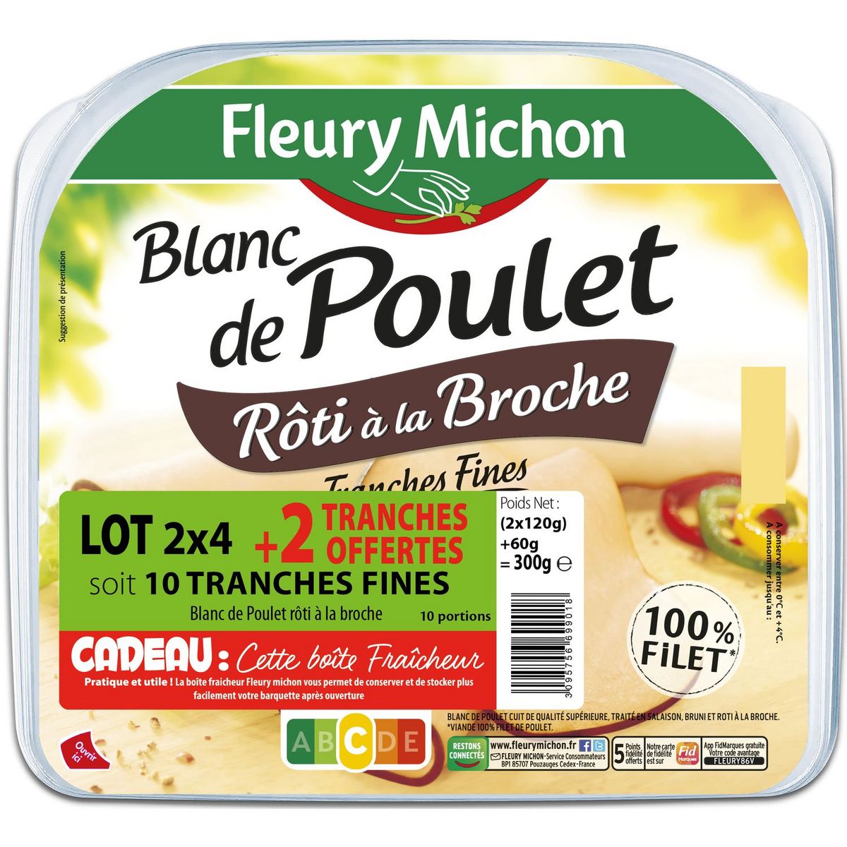 FLEURY MICHON Blanc de poulet cuit de qualité supérieure 2x4 +2 offertes 300g