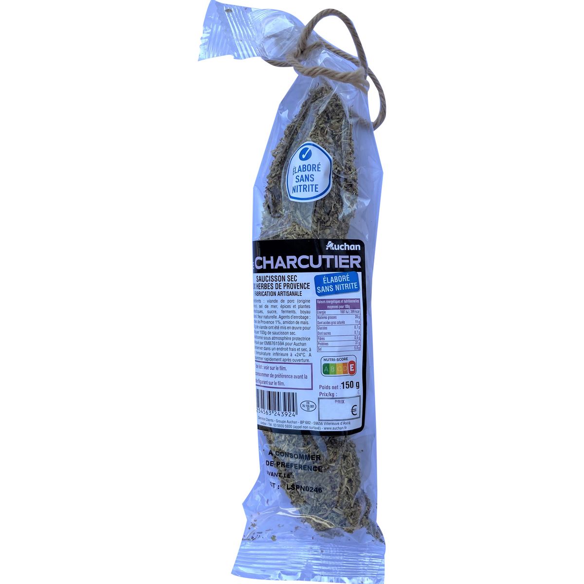 AUCHAN LE CHARCUTIER Saucisson sec aux herbes 150g