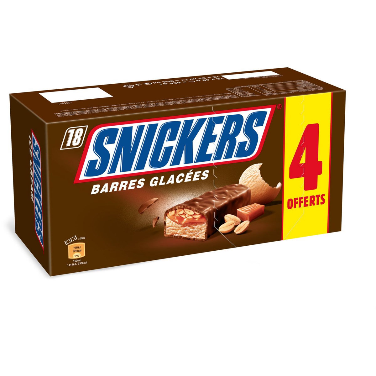 SNICKERS Barre glacée enrobée de caramel et cacahuètes 18 pièces 864g ...