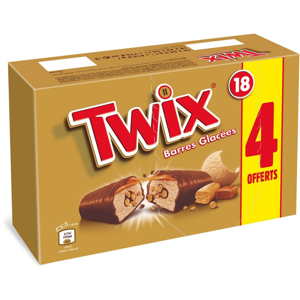 TWIX Barre glacée au caramel et chocolat 18 pièces 615g
