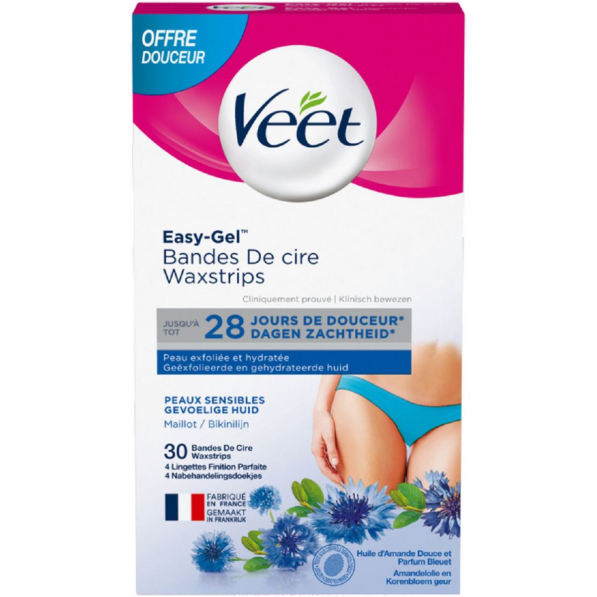 VEET Bandes de cire froide maillot peaux sensibles 30 bandes