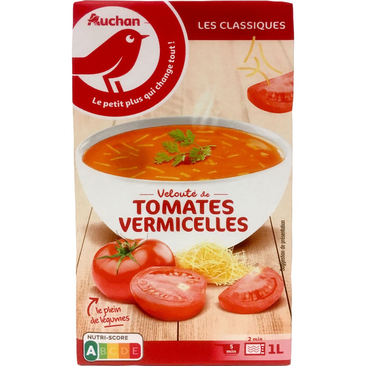 AUCHAN Soupe veloutée tomates vermicelles 4 personnes 1l