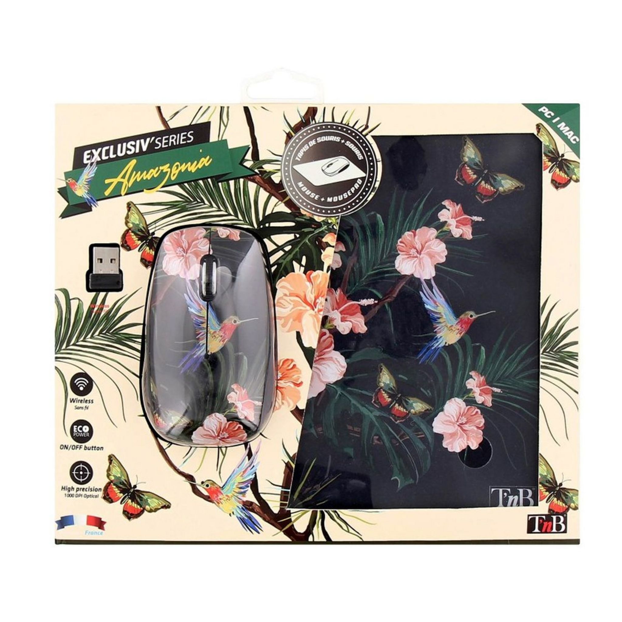Voir la diapositive 2 : TNB Souris SF + Tapis Amazonia 2BUMWXAMAZ2 - Fleurs fond noir