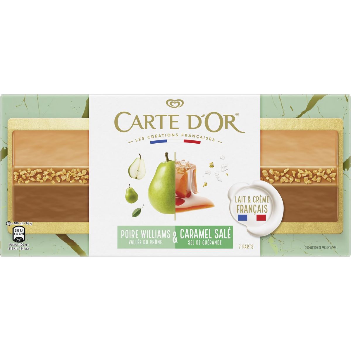 CARTE D'OR Buche poire William et caramel salé 7 parts 475g