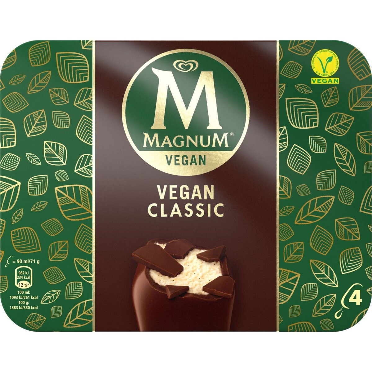 MAGNUM Magnum Bâtonnet vegan classic à la vanille enrobé de chocolat x4-284g 4 pièces 284g