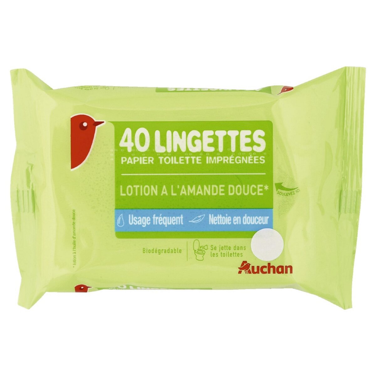 AUCHAN Lingettes papier toilette biodégradable amande douce 40 lingettes