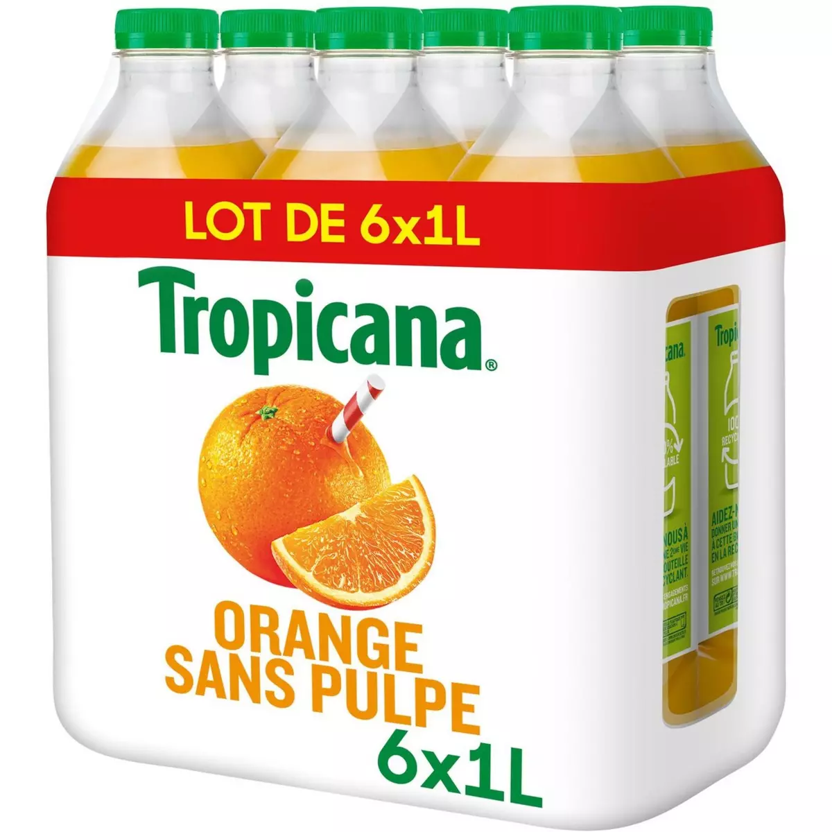 TROPICANA Pur jus d'orange sans pulpe 6x1l