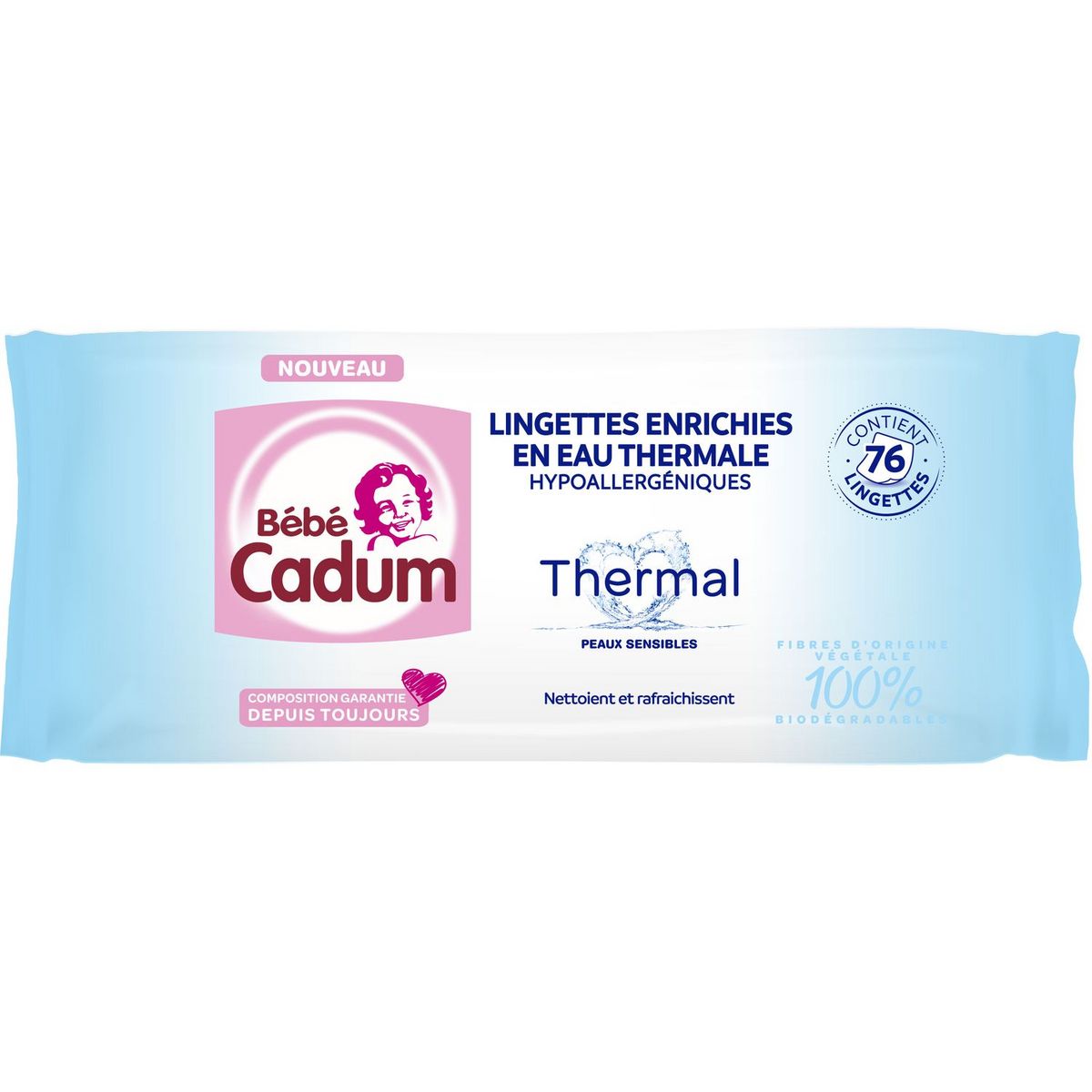 BEBE CADUM Lingettes nettoyantes hypoallergénique à l'eau thermale pour bébé 76 lingettes