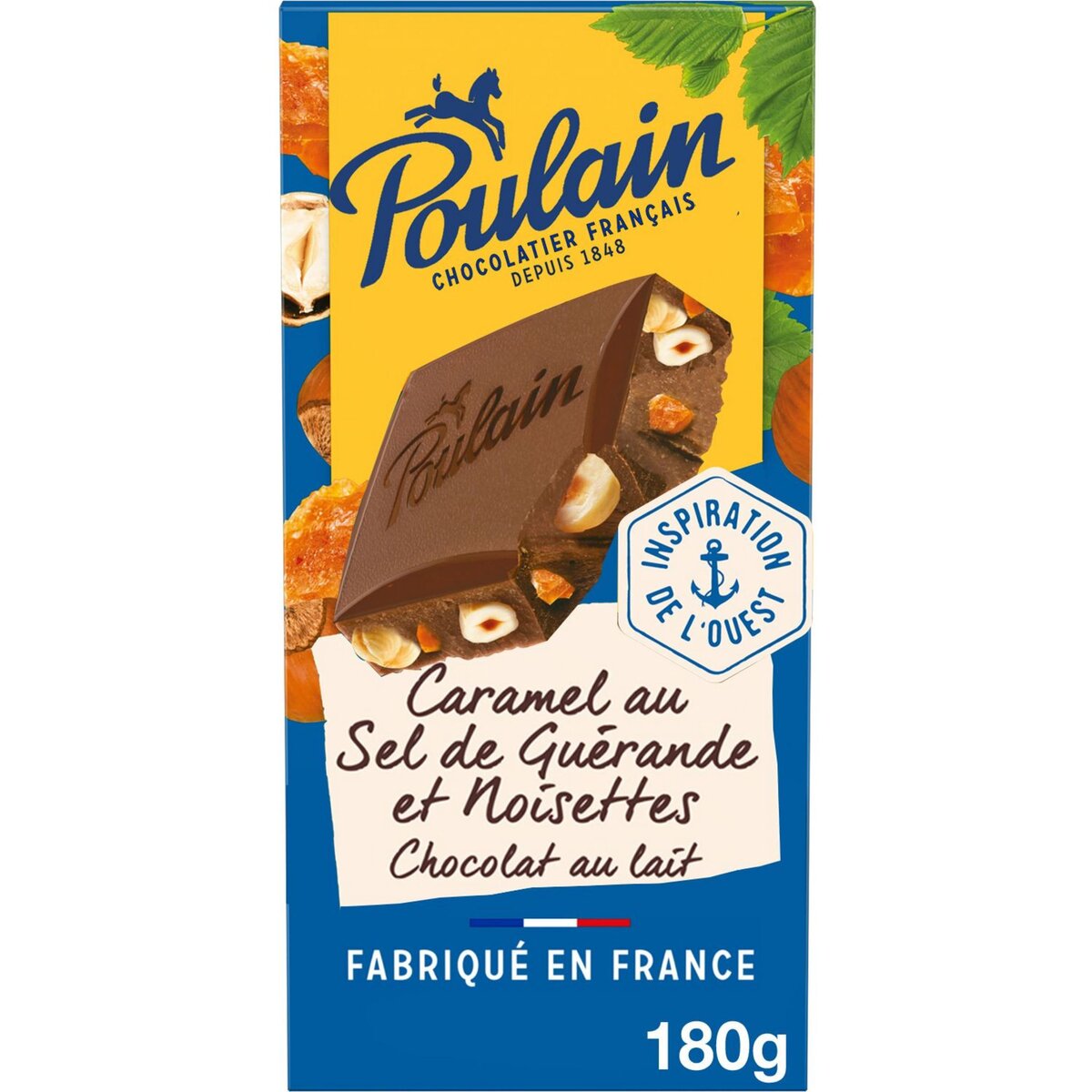 POULAIN Tablette de chocolat au lait, caramel au sel de Guérande et noisettes 1 pièce 180g