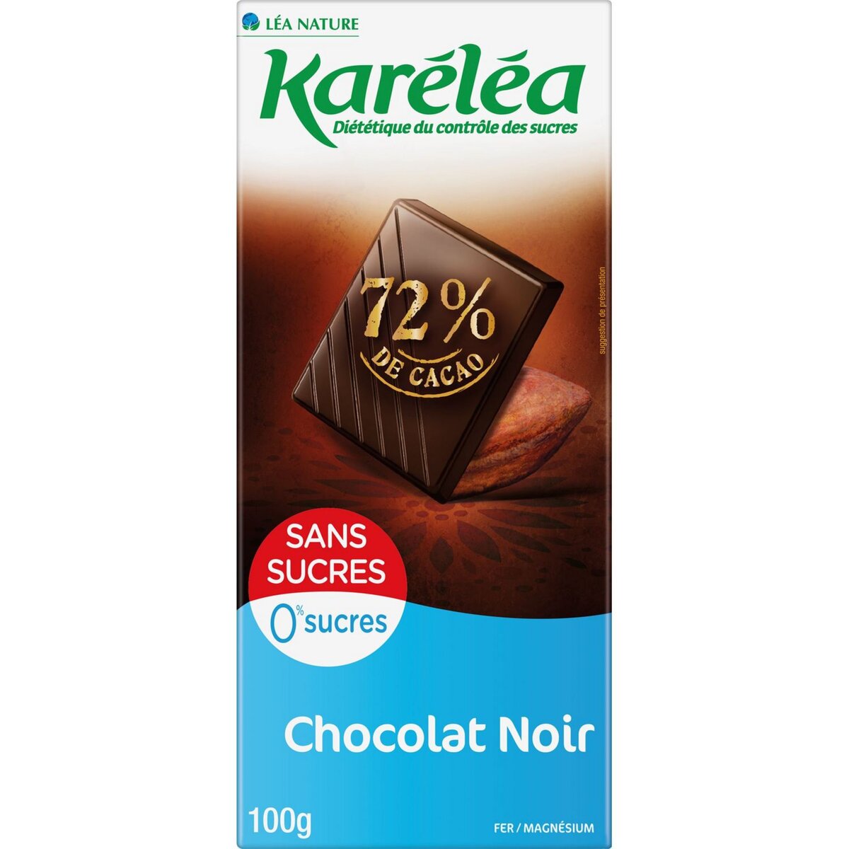 KARELEA Tablette de chocolat noir 72% sans sucres 100g