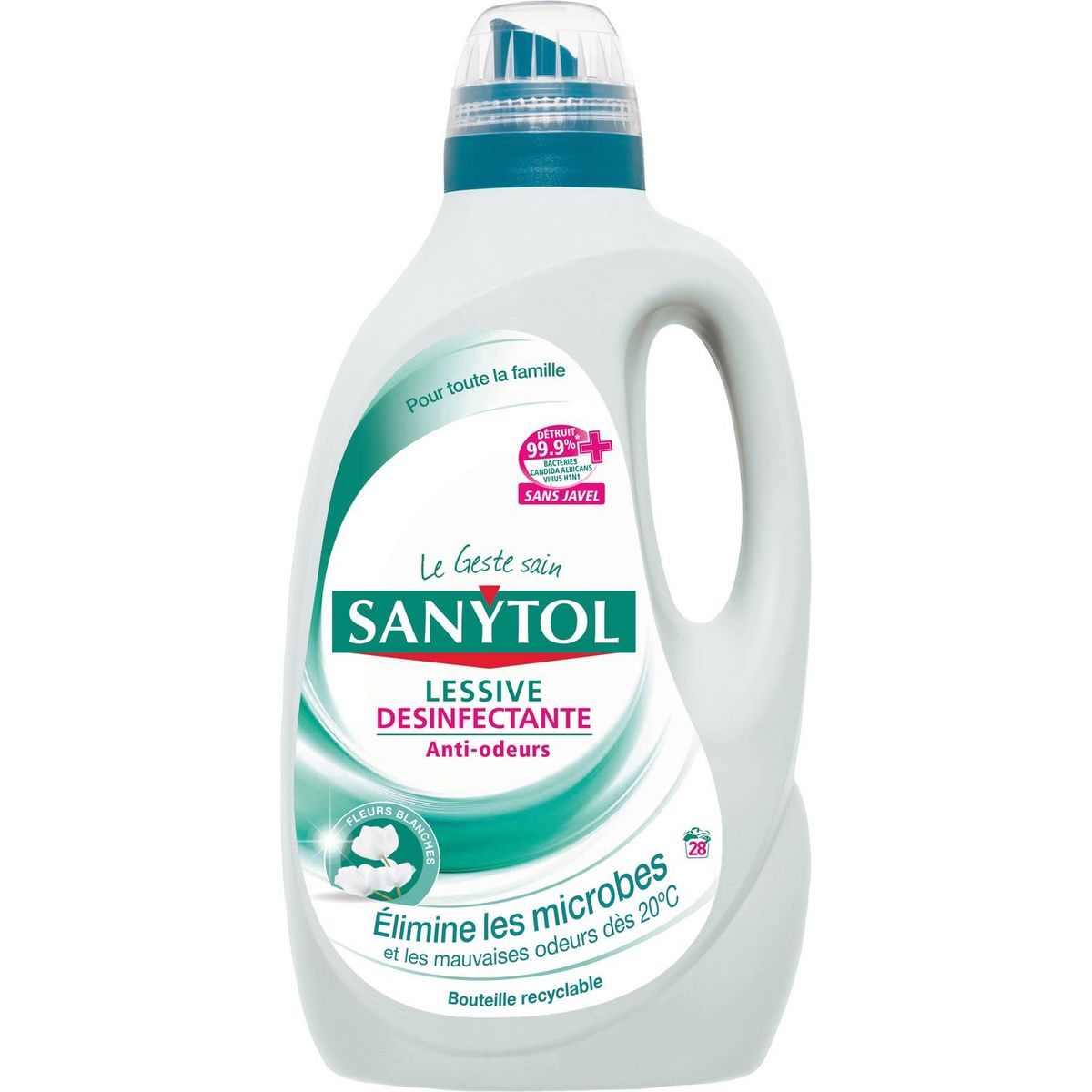 SANYTOL Lessive liquide désinfectante aux fleurs blanches 28 lavages 2,8l