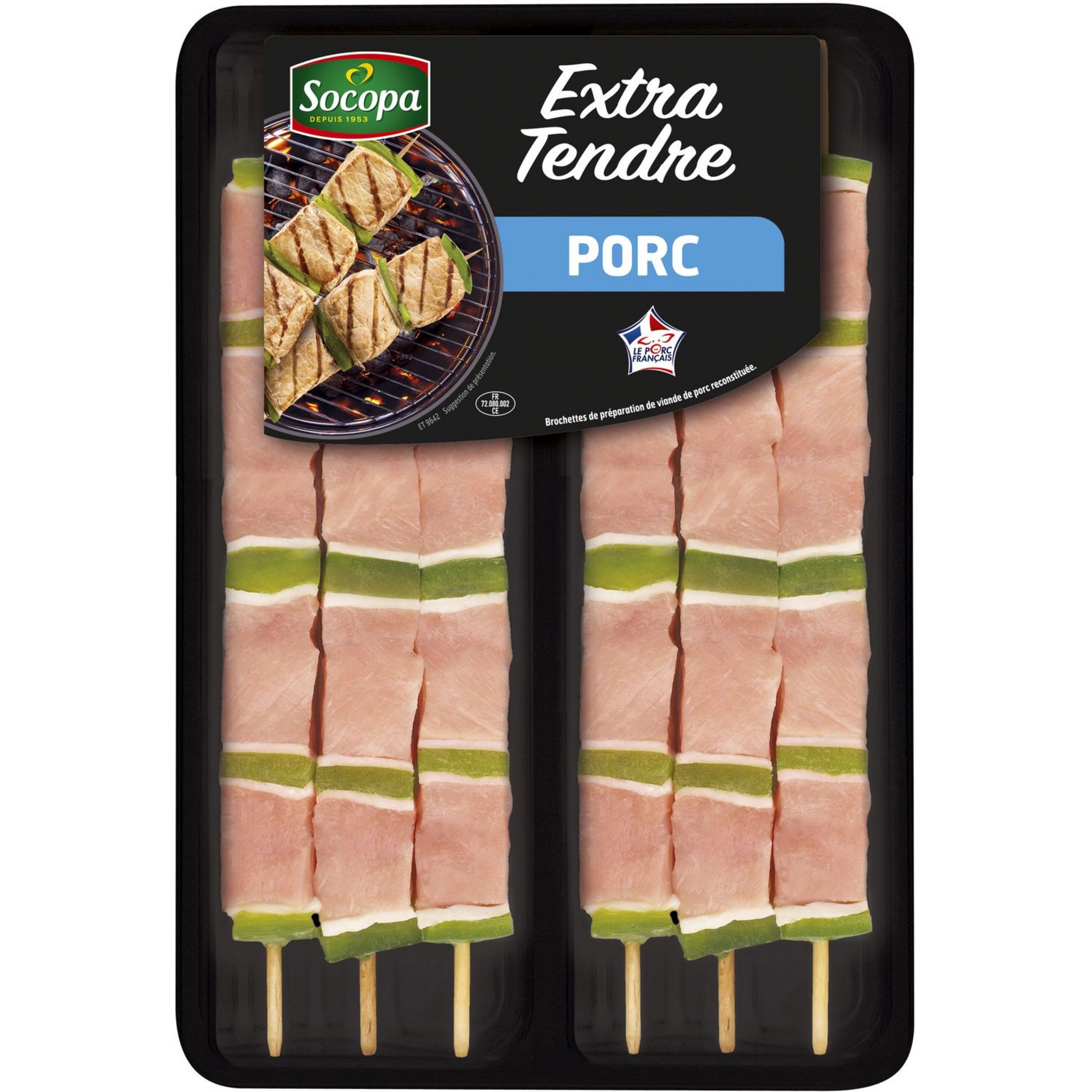 SOCOPA Brochettes de porc extra tendre 6 brochettes 510g pas cher ...