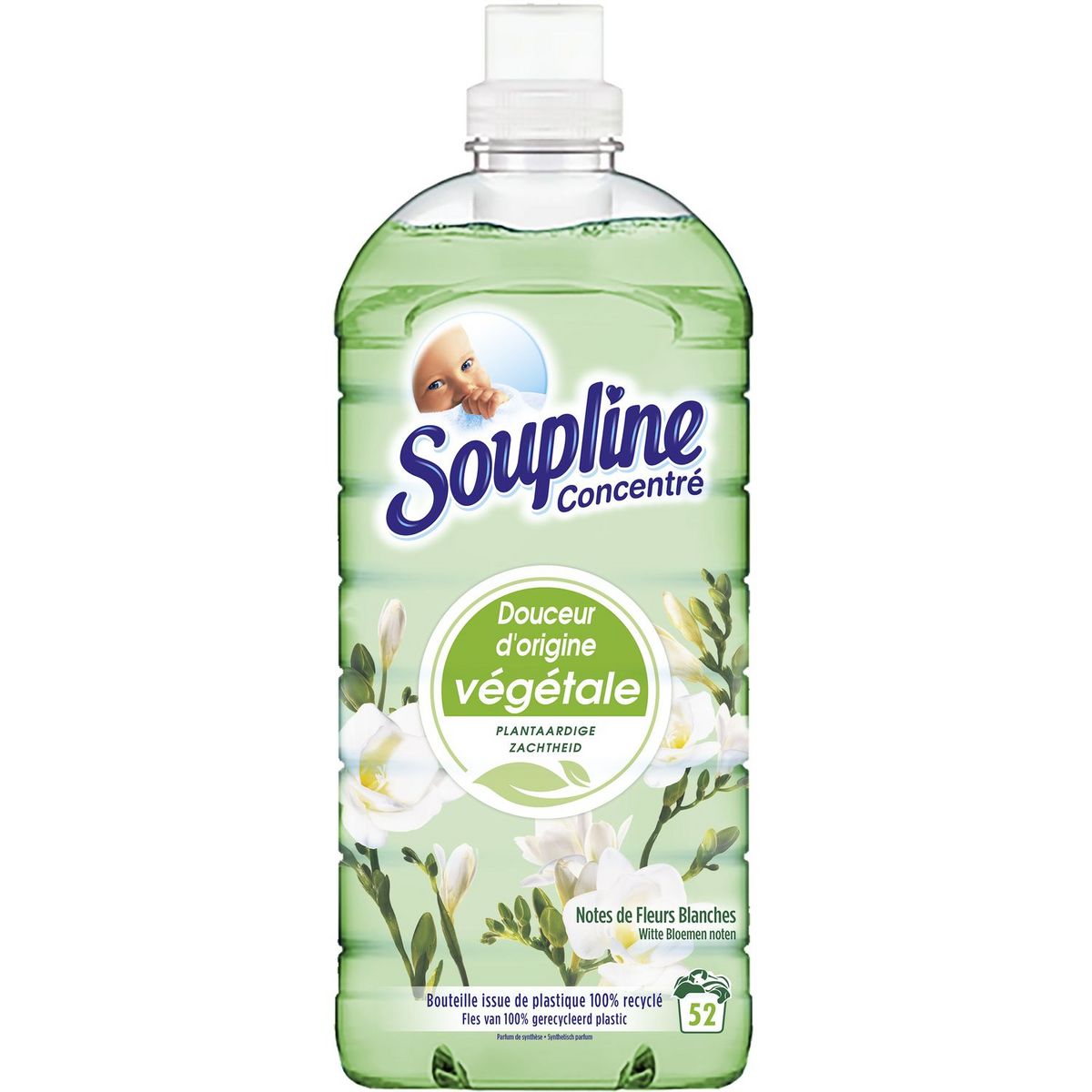 SOUPLINE Douceur végétale Adoucissant concentré fleurs blanches 52 lavages 1,3l